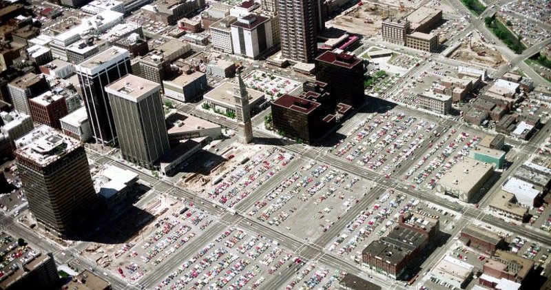 Denver surface lots 1970s, daniels and fisher tower and 16th