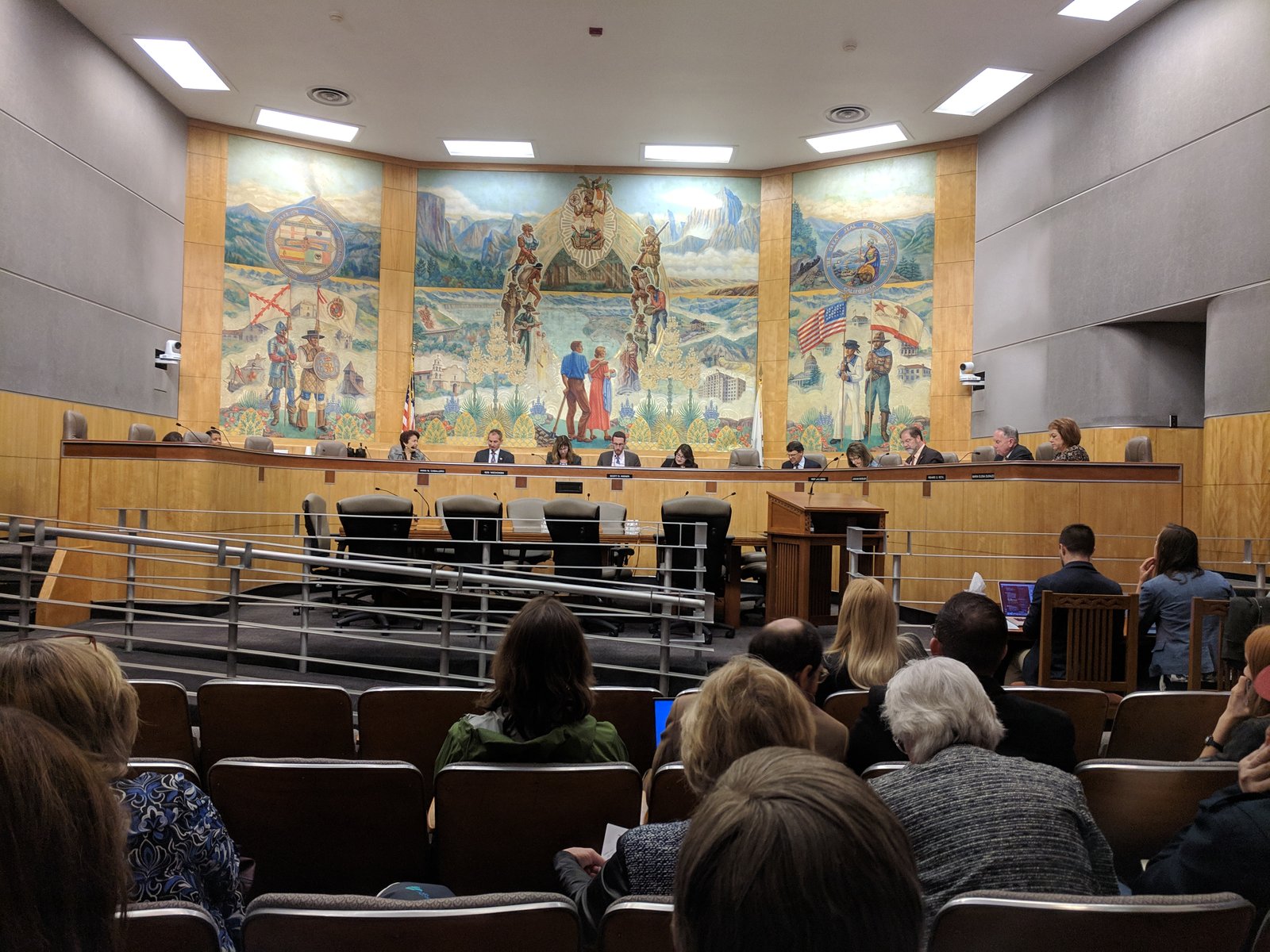 public meeting wide shot